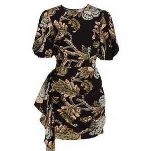 Rhode Black Green Pia Puff-Sleeve Draped Mini Dress Size 6
